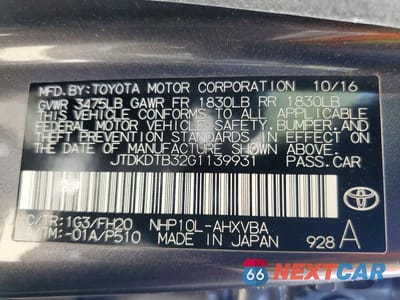 Zdjęcie 12 z 12 samochodu: 2016 TOYOTA PRIUS C ONE VIN:JTDKDTB32G1139931 - miniatura
