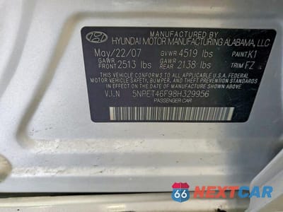 Zdjęcie 12 z 12 samochodu: 2008 HYUNDAI SONATA GLS V6 VIN:5NPET46F98H329956 - miniatura