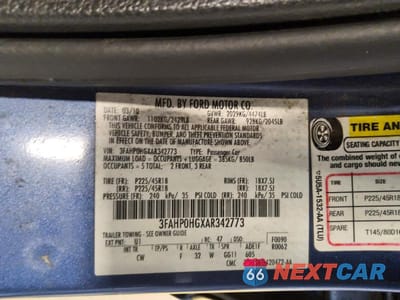 Zdjęcie 12 z 12 samochodu: 2010 FORD FUSION SE VIN:3FAHP0HGXAR342773 - miniatura