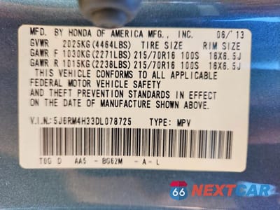 Zdjęcie 12 z 12 samochodu: 2013 HONDA CR-V LX VIN:5J6RM4H33DL078725 - miniatura