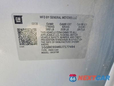 Zdjęcie 12 z 12 samochodu: 2018 CHEVROLET CRUZE LT VIN:1G1BE5SM0J7177494 - miniatura