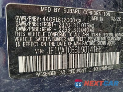 Zdjęcie 12 z 12 samochodu: 2020 SUBARU WRX PREMIUM VIN:JF1VA1C66L9814166 - miniatura