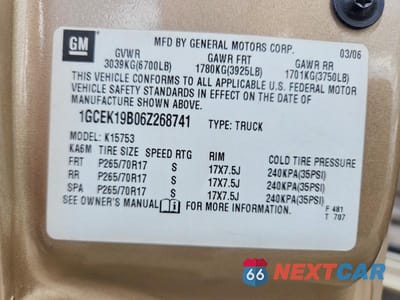 Zdjęcie 12 z 12 samochodu: 2006 CHEVROLET SILVERADO K1500 VIN:1GCEK19B06Z268741 - miniatura