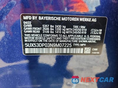 Zdjęcie 13 z 13 samochodu: 2022 BMW X3 XDRIVE30I VIN:5UX53DP03N9M07225 - miniatura