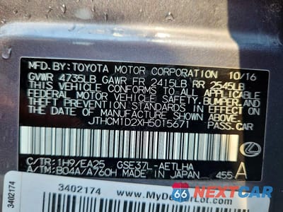 Zdjęcie 13 z 13 samochodu: 2017 LEXUS IS 300 VIN:JTHCM1D2XH5015671 - miniatura