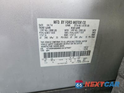 Zdjęcie 12 z 12 samochodu: 2014 FORD EXPLORER VIN:1FM5K8B86EGC27687 - miniatura