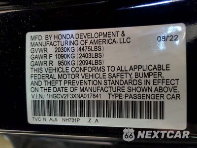 Zdjęcie 13 z 13 samochodu: 2022 HONDA ACCORD SPORT VIN:1HGCV2F3XNA017841 - miniatura