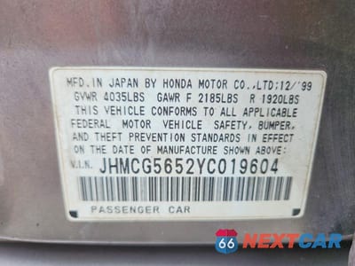 Zdjęcie 12 z 12 samochodu: 2000 HONDA ACCORD EX VIN:JHMCG5652YC019604 - miniatura