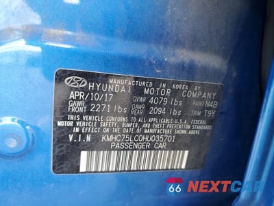 Zdjęcie 12 z 12 samochodu: 2017 HYUNDAI IONIQ SEL VIN:KMHC75LC0HU035701 - miniatura