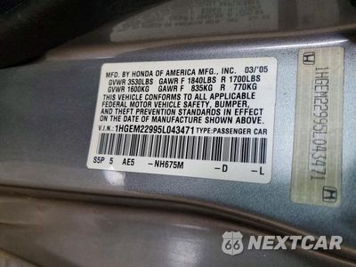 Zdjęcie 12 z 12 samochodu: 2005 HONDA CIVIC EX VIN:1HGEM22995L043471 - miniatura