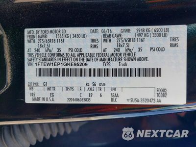 Zdjęcie 12 z 12 samochodu: 2016 FORD F150 SUPERCREW VIN:1FTEW1EP1GKE95209 - miniatura