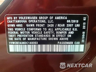 Zdjęcie 12 z 12 samochodu: 2013 VOLKSWAGEN PASSAT SEL VIN:1VWCN7A36DC149353 - miniatura