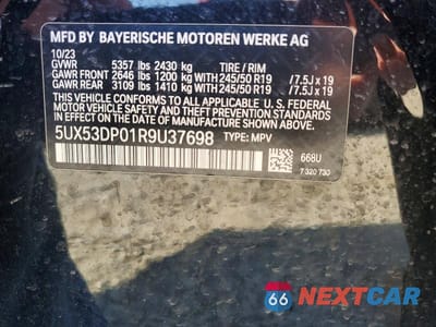 Zdjęcie 12 z 12 samochodu: 2024 BMW X3 XDRIVE30I VIN:5UX53DP01R9U37698 - miniatura