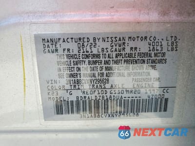 Zdjęcie 12 z 12 samochodu: 2022 NISSAN SENTRA SV VIN:3N1AB8CVXNY295628 - miniatura