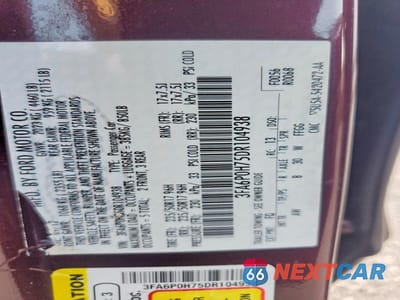 Zdjęcie 12 z 12 samochodu: 2013 FORD FUSION SE VIN:3FA6P0H75DR104938 - miniatura