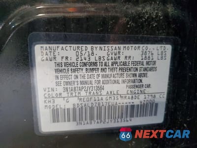 Zdjęcie 12 z 12 samochodu: 2018 NISSAN SENTRA SV VIN:3N1AB7AP2JY313564 - miniatura