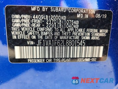Zdjęcie 13 z 13 samochodu: 2020 SUBARU WRX PREMIUM VIN:JF1VA1F62L8801545 - miniatura