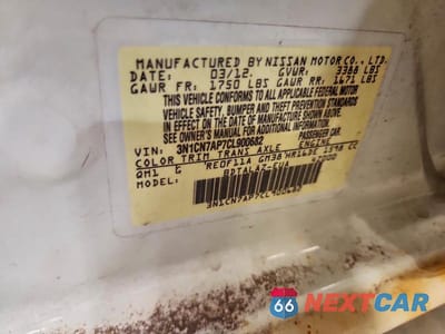 Zdjęcie 12 z 12 samochodu: 2012 NISSAN VERSA 1.6 S VIN:3N1CN7AP7CL900682 - miniatura