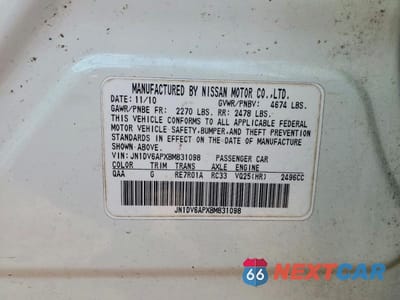 Zdjęcie 12 z 12 samochodu: 2011 INFINITI G25 SEDAN BASE VIN:JN1DV6APXBM831098 - miniatura