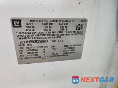 Zdjęcie 12 z 12 samochodu: 2012 GMC TERRAIN SLE VIN:2GKALMEK5C6386251 - miniatura
