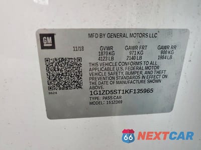 Zdjęcie 12 z 12 samochodu: 2019 CHEVROLET MALIBU LT VIN:1G1ZD5ST1KF135965 - miniatura