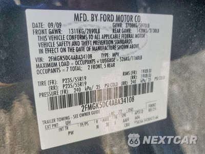 Zdjęcie 13 z 13 samochodu: 2010 FORD FLEX LIMITED VIN:2FMGK5DC4ABA34108 - miniatura