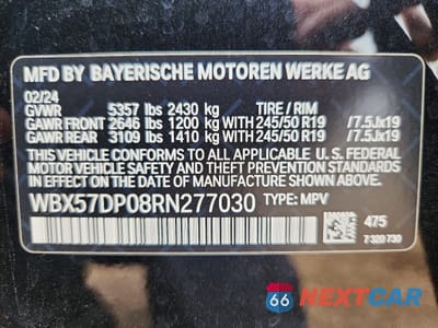 Zdjęcie 13 z 13 samochodu: 2024 BMW X3 XDRIVE30I VIN:WBX57DP08RN277030 - miniatura