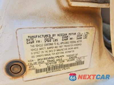 Zdjęcie 13 z 13 samochodu: 2006 NISSAN SENTRA 1.8 VIN:3N1CB51D26L496424 - miniatura