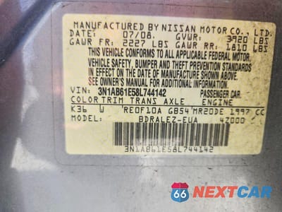 Zdjęcie 13 z 13 samochodu: 2008 NISSAN SENTRA 2.0 VIN:3N1AB61E58L744142 - miniatura
