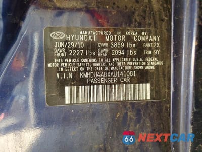 Zdjęcie 12 z 12 samochodu: 2010 HYUNDAI ELANTRA GLS VIN:KMHDU4ADXAU141081 - miniatura