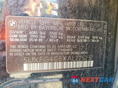 Zdjęcie 13 z 13 samochodu: 2010 BMW X6 XDRIVE35I VIN:5UXFG4C5XAL225237 - miniatura