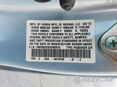 Zdjęcie 12 z 12 samochodu: 2012 HONDA CIVIC LX VIN:19XFB2F53CE060515 - miniatura