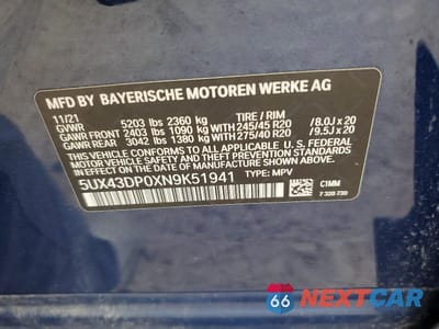 Zdjęcie 13 z 13 samochodu: 2022 BMW X3 SDRIVE30I VIN:5UX43DP0XN9K51941 - miniatura
