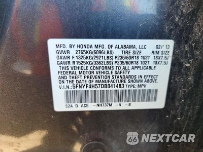 Zdjęcie 13 z 13 samochodu: 2013 HONDA PILOT EXL VIN:5FNYF4H57DB041483 - miniatura