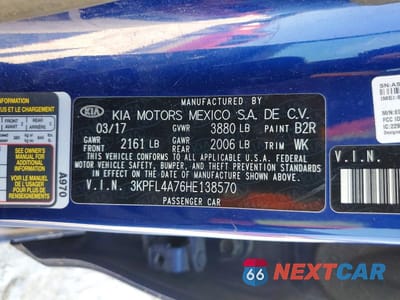 Zdjęcie 12 z 12 samochodu: 2017 KIA FORTE S VIN:3KPFL4A76HE138570 - miniatura