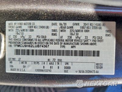 Zdjęcie 14 z 14 samochodu: 2020 FORD ESCAPE SEL VIN:1FMCU9H62LUB74367 - miniatura