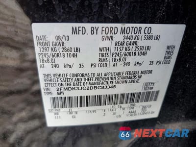 Zdjęcie 13 z 13 samochodu: 2013 FORD EDGE SEL VIN:2FMDK3JC2DBC83345 - miniatura