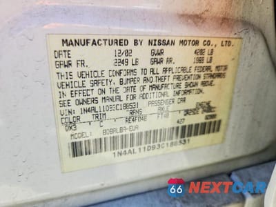 Zdjęcie 12 z 12 samochodu: 2003 NISSAN ALTIMA BASE/S/SL VIN:1N4AL11D93C188531 - miniatura