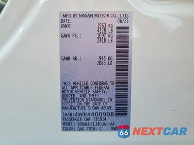 Zdjęcie 12 z 12 samochodu: 2025 NISSAN ALTIMA SV VIN:1N4BL4DV0SN400908 - miniatura