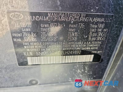 Zdjęcie 12 z 12 samochodu: 2020 HYUNDAI SANTA FE SEL VIN:5NMS3CAD2LH249892 - miniatura