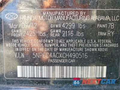 Zdjęcie 12 z 12 samochodu: 2012 HYUNDAI SONATA LIMITED VIN:5NPEC4ACXCH490516 - miniatura