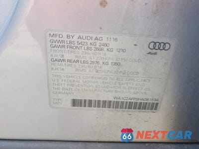 Zdjęcie 13 z 13 samochodu: 2017 AUDI Q5 PREMIUM VIN:WA1C2AFP9HA081534 - miniatura