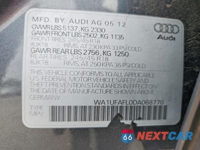 Zdjęcie 12 z 12 samochodu: 2013 AUDI A4 ALLROAD PREMIUM PLUS VIN:WA1UFAFL0DA068770 - miniatura