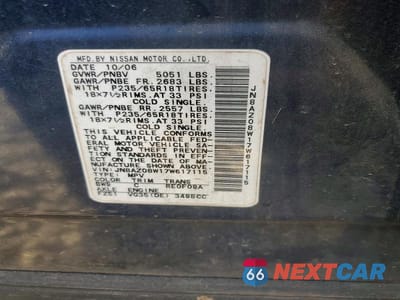 Zdjęcie 12 z 12 samochodu: 2007 NISSAN MURANO S VIN:JN8AZ08W17W617115 - miniatura