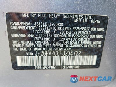 Zdjęcie 14 z 14 samochodu: 2015 SUBARU XV CROSSTREK 2.0 LIMITED VIN:JF2GPAPC6F8234722 - miniatura
