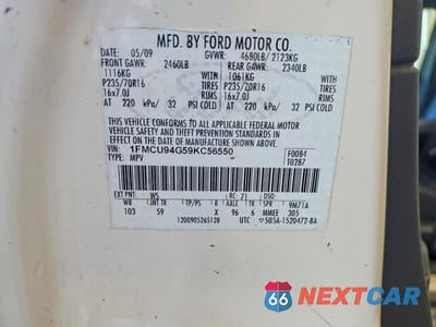 Zdjęcie 13 z 13 samochodu: 2009 FORD ESCAPE LIMITED VIN:1FMCU94G59KC56550 - miniatura