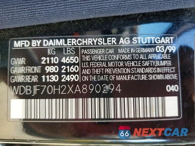 Zdjęcie 12 z 12 samochodu: 1999 MERCEDES-BENZ E 430 VIN:WDBJF70H2XA890294 - miniatura