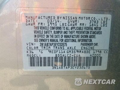 Zdjęcie 13 z 13 samochodu: 2014 NISSAN SENTRA S VIN:3N1AB7AP3EY232675 - miniatura