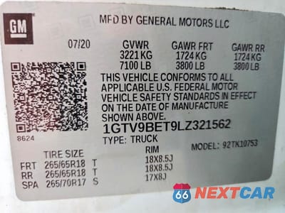 Zdjęcie 12 z 12 samochodu: 2020 GMC SIERRA K1500 SLE VIN:1GTV9BET9LZ321562 - miniatura