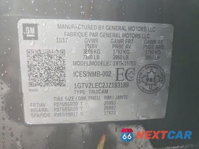 Zdjęcie 12 z 12 samochodu: 2018 GMC SIERRA K1500 VIN:1GTV2LEC2JZ183189 - miniatura